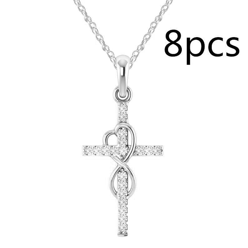 Alloy Pendant With Diamond And Eight-character Cross Necklace