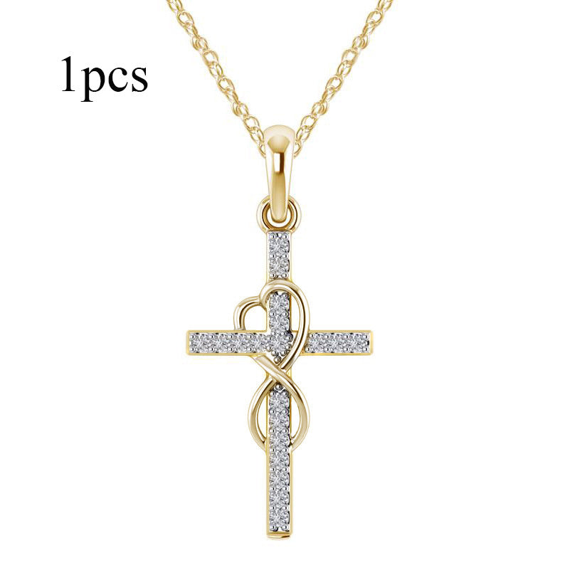 Alloy Pendant With Diamond And Eight-character Cross Necklace