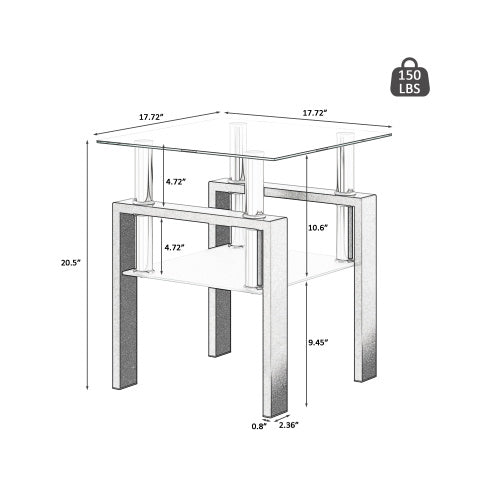 1-Piece Modern Tempered Glass Tea Table Coffee Table End Table, Square Table For Living Room, Transparent Black