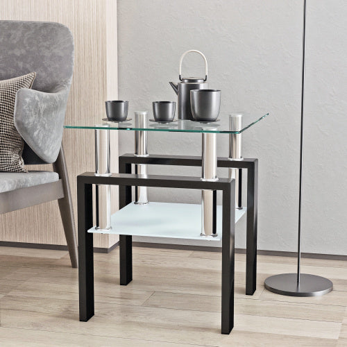 1-Piece Modern Tempered Glass Tea Table Coffee Table End Table, Square Table For Living Room, Transparent Black