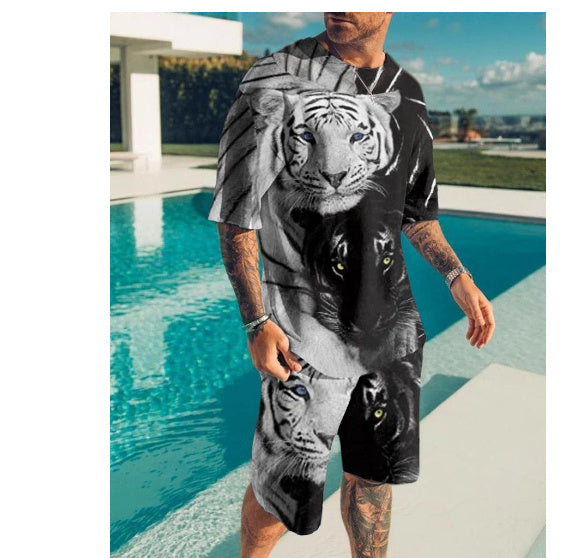 3D Digital Printing Short-sleeved Beach Pants Two-piece Set