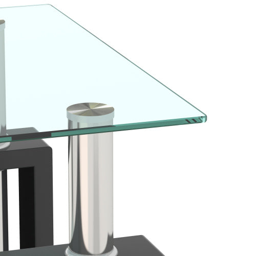 1-Piece Modern Tempered Glass Tea Table Coffee Table End Table, Square Table For Living Room, Transparent Black