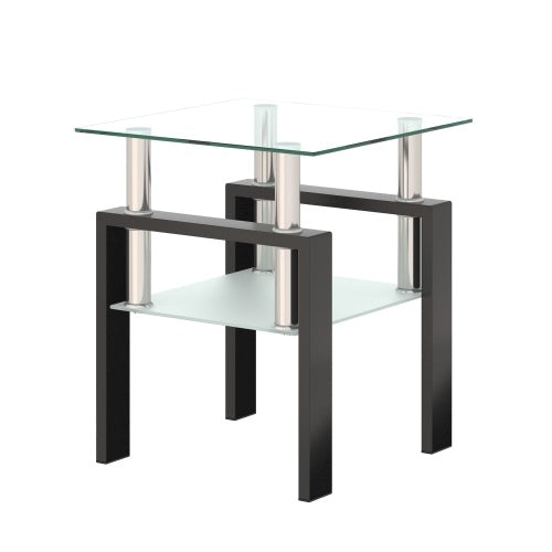 1-Piece Modern Tempered Glass Tea Table Coffee Table End Table, Square Table For Living Room, Transparent Black