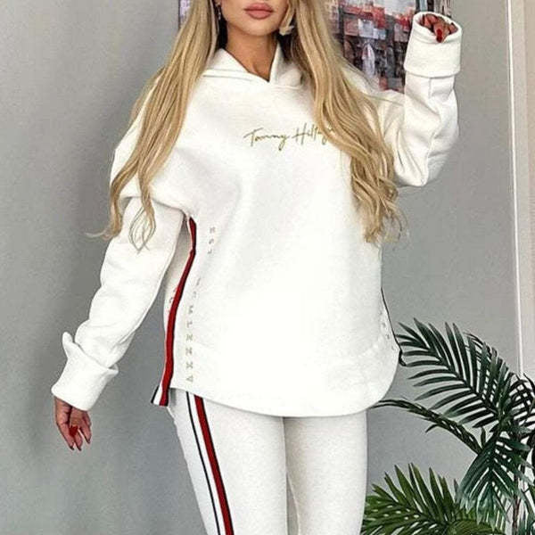 Women's Simple Printed Casual Hooded Top Leggings Suit