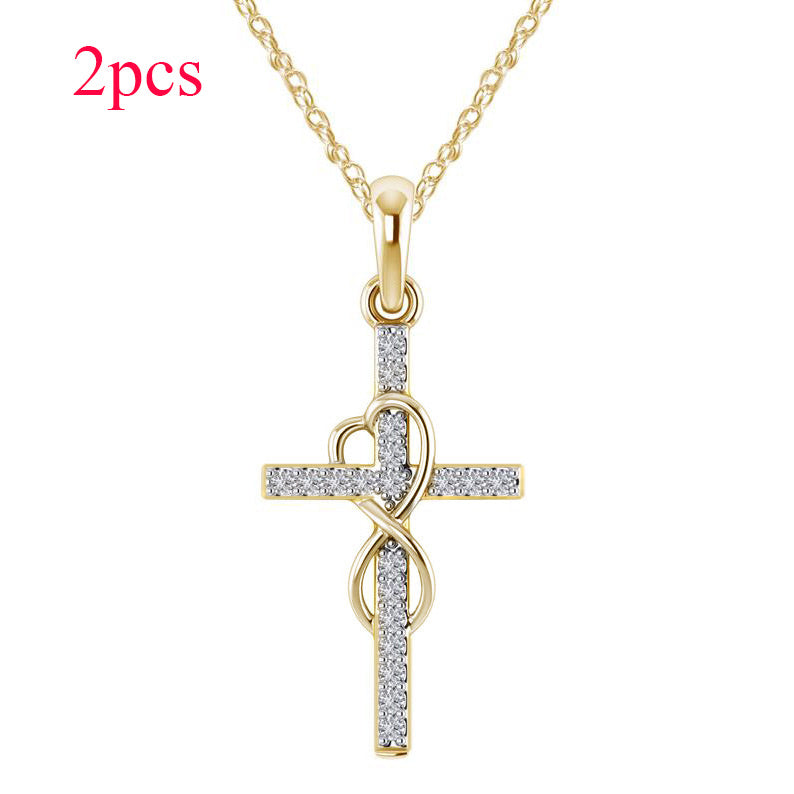 Alloy Pendant With Diamond And Eight-character Cross Necklace